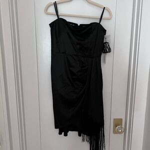 Laundry By Shelli Segal Black Strapless Fringe Cocktail Dress